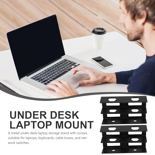 Cabilock Desk Laptop Mount Metal Bracket with Screws Double Layer Storage Stand for Keyboard and Network Switcher, Universal Black Laptop Holder for Home and Office Use
