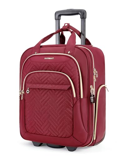 BAGSMART Carry On Luggage Underseat Suitcase with Wheels, 16-inch Luggage Airline approved Underseater Softside Travel Suitcase Lightweight Overnight Rolling Carry-on Luggage for Women Men, Red - color: Red