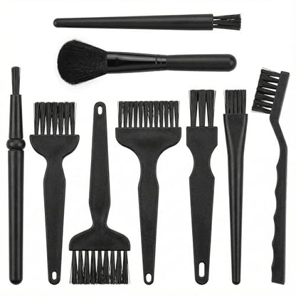 Keyboard Cleaning Kit, 9-Piece Black Detail Brush Set for Keys Vents and Screens, Soft Bristles for Laptop Desktop Office Gear, Compact Storage for Home and Travel Use - size: Large