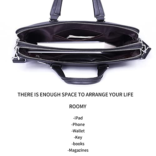 FSD.WG]Business Bag Leather Briefcase Shoulder Laptop Business Bag for Men - color: Black