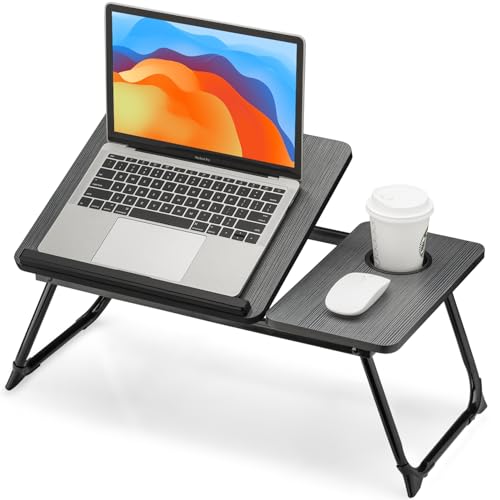 FISYOD Foldable Laptop Desk for Bed Couch, Adjustable Split Lap Desk with Cup Holder, Portable Lightweight Bed Table Tray, Heavy-Duty Laptop Stand for Working, Writing, Reading and Eating - Black - color: Black