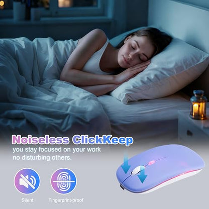 Wireless Bluetooth Mouse Rechargeable Long Lasting Dual Mode - BT 5.2 & 2.4G Silent RGB LED Mice, Slim Portable Ergonomic Mouse for Laptop/PC/Tablet/MacBook/iPad/Apple Devices(Purple) - color: Purple