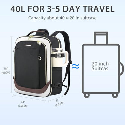 KROSER Laptop Backpack Computer Backpack 17 Inch Men-Beige/Black/Coffee | 40L Large Laptop Water-Repellent Travel Backpack Casual Daypack for Business/College/Women - color: Beige/Black/Coffee