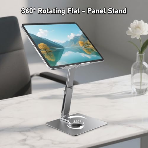 iPad Stand, Height Adjustable with 360 Rotating Base Holder for Desk | Tablet Stand Aluminum Alloy Compatible with i Pad Pro 12.9 11 Air Mini 4 5, 4.7-14'' iPhone, iPad, Tablet and More