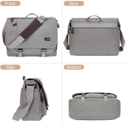 NerIion Nerlion Messenger Bag for Men 17-17.3 Inch Laptop Bag Canvas Water-resistant Computer Bag Shoulder Bag Work Briefcase Bookbag for College (Light Gray) - color: Light Grey