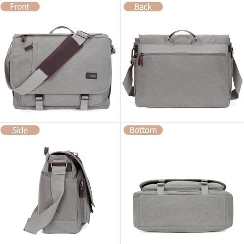 NerIion Nerlion Messenger Bag for Men 17-17.3 Inch Laptop Bag Canvas Water-resistant Computer Bag Shoulder Bag Work Briefcase Bookbag for College (Light Gray) - color: Light Grey