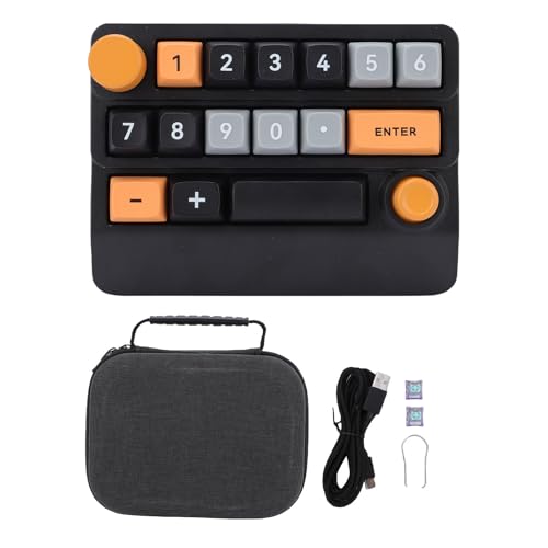 Asixxsix Number Pad, RGB 15 Keys Hot Swappable Wireless Numeric Keypad Macro Programmable Rechargeable Number Keypad with 3 Mode USB C 2.4G Bluetooth for Laptop Desktop Computer PC (Yellow Black Blue) - color: Yellow Black Blue
