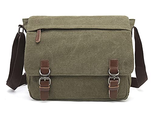 Sechunk Canvas Vintage Messenger Bag Shoulder bag Leather Large Travel Crossbody bags for men women 15inch Laptop - color: Armygreen, size: Large
