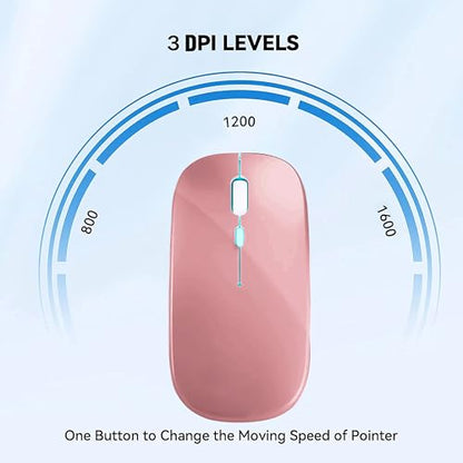 WREANU Wireless Bluetooth Mouse, Rechargeable Laptop Mice, Rose Gold | LED Lights Silent Slim Dual Mode(BT5.2 & 2.4G Portable USB Receiver) Computer Mouse for Laptop/iPad/Tablet/Computer/Mac - color: Rose Gold Wireless Bluetooth Mouse