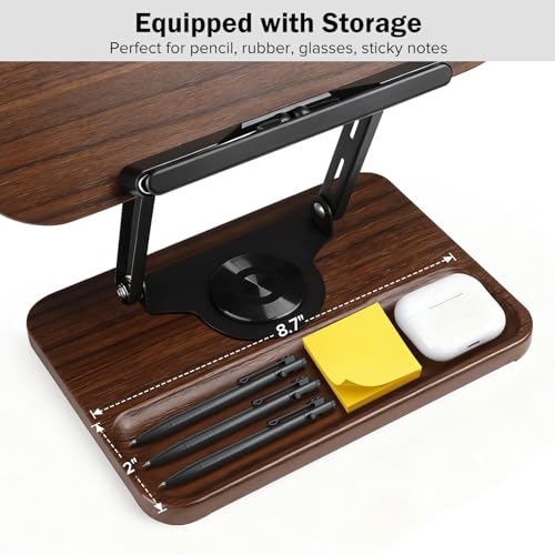 Book Stand with Light & Storage, Book Holders for Reading Hands Free | bible stand holder, wooden cookbook stand, adjustable Height, 360 °Angle, for Recipe Magazine Laptop Tablet Bible
