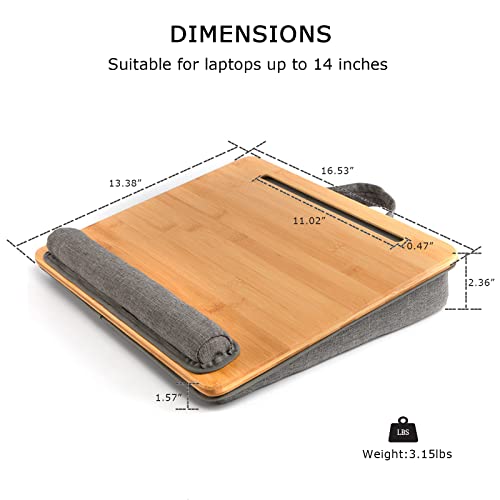 SUMISKY Lap Desk-Portable Laptop Stand with Cushion, Bamboo Platform with Phone Holder, Wrist Pad Fits up to 15.6 Inch Laptops - size: M(16.5"x13.4")