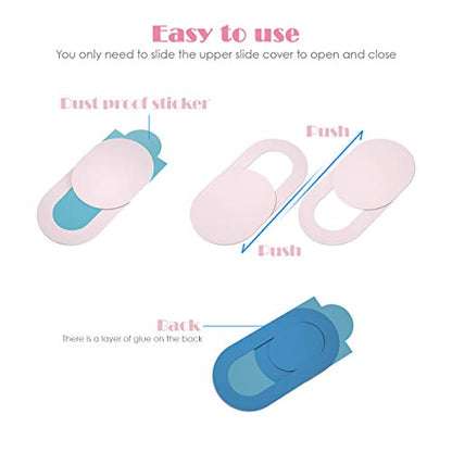Webcam Cover for Laptop 0.028-Inch Ultra-Thin Webcam Cover Blocker for MacBook, iMac, Laptop, Desktop, PC, iPad, Smart Phone Protect Your Privacy and Security（Pink/Green/Blue-3 Pack - color: pink/green/blue