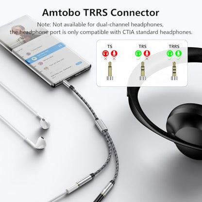 Headphone Mic Splitter [10in], 3.5mm 2 TRS Female to 1 TRRS Male Mic and Audio Y Splitter Extension Cable Headset Adapter Cable Braided for New Version Laptop/Xbox/Tablets/PS4/PS5/PC Gaming Headsets