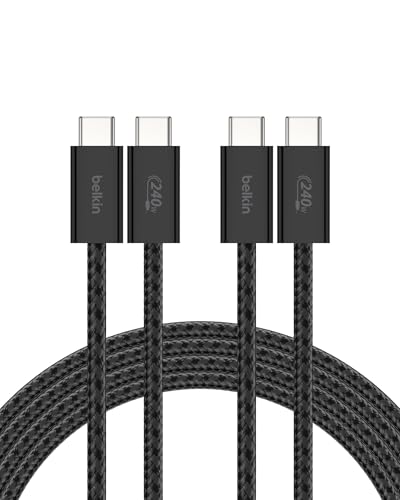 Belkin USB C to USB C 240W Cable 2 Pack, 6.6ft Fast iPhone Charger Cord | iPhone 15/16/17, Samsung Galaxy S26, Pixel 10, Airpods, iPad, Nintendo Switch 2, MacBook, Steam Deck, Travel, Chromebook - color: Black, style: 6.6 ft - 2 pack