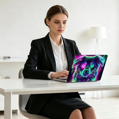 Universal Laptop Skin Decal, 3-Piece Vinyl Protector for 12 13 14 15.6" Notebook, Waterproof Anti-Scratch, Easy Trim & Bubble-Free Finish, Cute Dog with Glowing Neon Eyes - color: Cute Dog with Glowing Neon Eyes