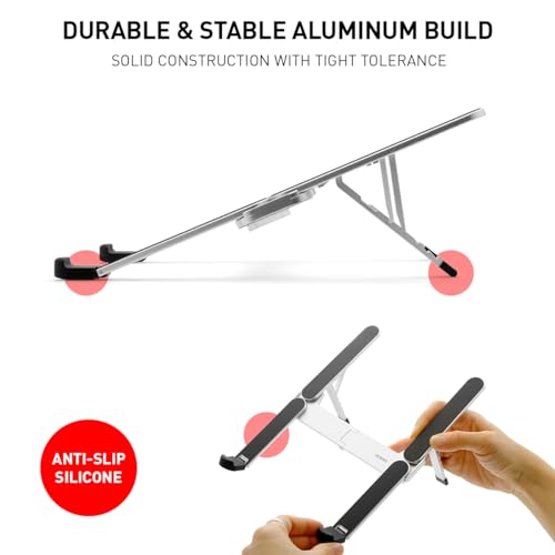 NSMO Laptop Stand – Adjustable Aluminum Portable Laptop Stand with 5-Level Height Settings, Ergonomic Design, Heat Dissipation, Non-Slip Support, Compact Travel Riser for 11”-16” Laptops