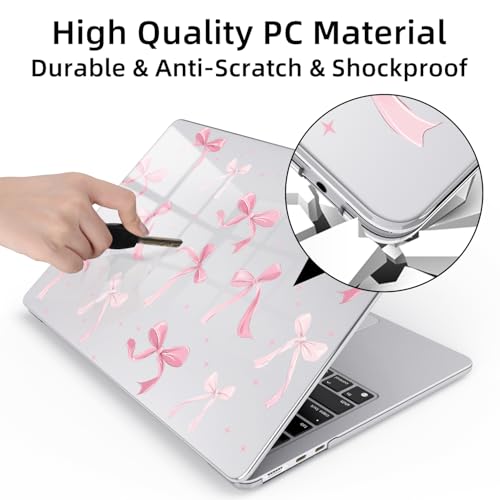 for MacBook Air 13.6 Inch Case M5/M4/M3/M2 2026-2022 Release A3449 A3240 A3113 A2681 Pink Bow Cute Design Crystal Clear Girly Case Laptop Protective Hard Shell Cover - color: Pink Bow