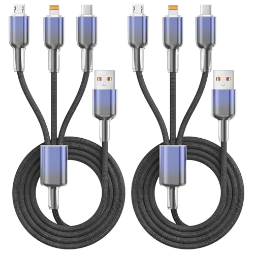 Multi Charging Cable, 3 in 1 Chargers for Multiple Devices, 48 Braid Universal Charger Cord with USB-C/IP/Micro, Multi Charger Cable for iPhone17-11/ Android / Pad (2Pack 4FT),Travel/Car/Cruise/Beach - color: Black, size: 4FT 2Pack