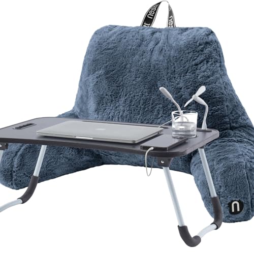 Nestl Fur Reading Pillow with Laptop Lap Desk, Stylish Back Pillow for Sitting Up, Lap Desk with Reading Pillows for Sitting in Bed Adult & Kids, Faux Fur Chair Pillow with Arms - Blue - color: Blue, size: Reading Pillow + Lap Desk