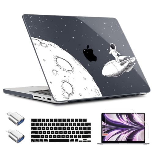TWOLSKOO for MacBook Pro 16 inch Case M4 A3403 A3186 M3 A2991 M2 A2780 M1 A2485 (2024-2021) Pro/Max, Plastic Hard Shell & Keyboard Cover & Type C Adapter & Screen Protector, Flying Astronauts - color: Flying Astronauts