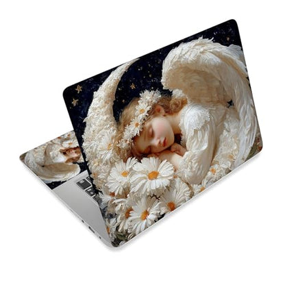 Universal Laptop Skin Sticker Decal,15.6 Inch Laptop Vinyl Cover for 13" 14" 15.6" Laptop,Scratch-Resistant Waterproof Protector Wrap,Reusable with Wrist Pads,Sleeping Angels with Daisies - color: Sleeping Angels with Daisies
