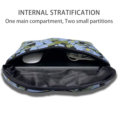 Puffy Laptop Sleeve 11-12 Inch, Soft Laptop Case, Blue Flower | Compatible with 15-16 Inch Macbook Pro/Air, Asus/Dell Xps/Lenovo Laptops, Protective Carrying Bag for Women and Men - color: Blue Flower, size: 11/12