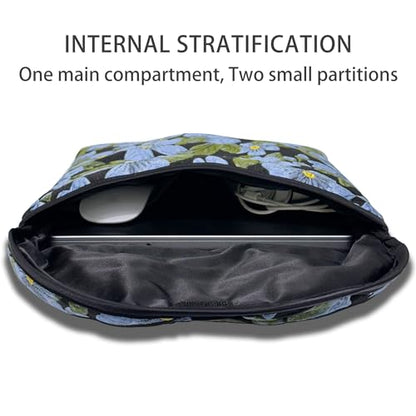 Puffy Laptop Sleeve 11-12 Inch, Soft Laptop Case, Blue Flower | Compatible with 15-16 Inch Macbook Pro/Air, Asus/Dell Xps/Lenovo Laptops, Protective Carrying Bag for Women and Men - color: Blue Flower, size: 11/12