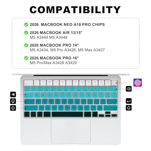 Allinside Keyboard Cover for 2026 MacBook Neo 13-inch A3404 (A18 Pro) & MacBook Air 13"/15" and MacBook Pro 14"/16" (M5 Chip), Premium Silicone Keyboard Protector Skin, US ANSI Layout, Ombre Green - color: Ombre Green