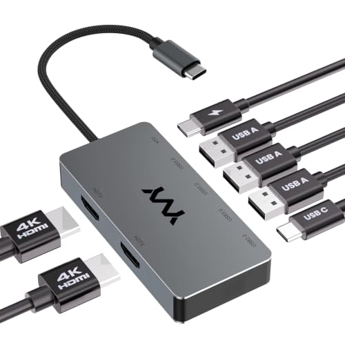 Dual Monitor Connector, HDMI Splitter for Dual Monitors Extended Display, USB C Laptop Dock for 2 Monitors 4K 30Hz, PD 100W for Mac,MacBook Pro/Air, Dell, Surfacebook (7 in 1 2HDMI+3USB3.0) - size: 7 in 1 2HDMI+3USB3.0