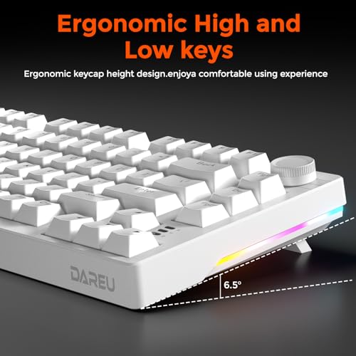 DAREU EK75 Wired Mechanical Keyboard,75% Keyboard with Volume Knob,Gasket Mount Mechanical Gaming Keyboards,81 Keys Rainbow Sidelit,PBT Keycaps,Linear Dream Switch for PC Laptop - White - color: White