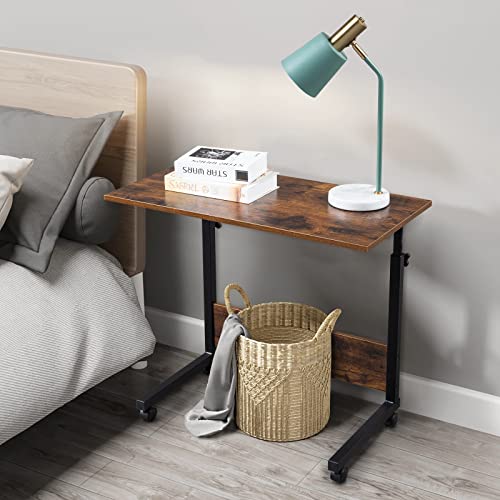 Karl home Mobile Side Table 31.5 inch Computer Desk with Wheels, Rustic Brown - color: Rustic Brown, size: 31.5"+No Power Sockets