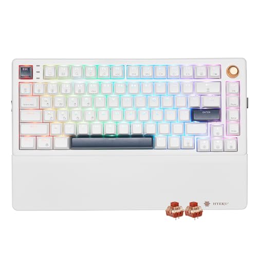 Wireless Mechanical Keyboard with Knob & Wrist Rest, Hot Swap Gasket Custom Structure, Creamy Pre-lubed Tactile Switches, RGB Backlit, Bluetooth/Type-C/2.4G Gaming Keyboard for Win/Mac (White) - color: White-82keys, size: Tactile