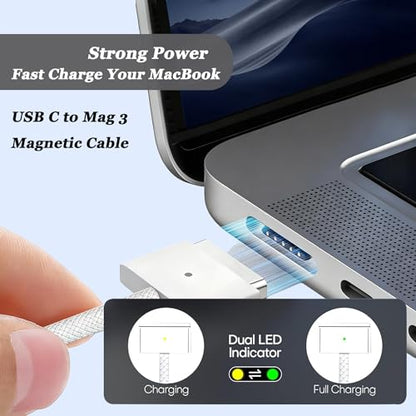 140W MacBook Pro Charger for MacBook Pro 16 14 inch MacBook Air 15 13 inch 2025 2024 2023 2022 2021 M1–M4 Type-C Fast Laptop Charger Power Adapter 6.6FT Type C to Magnetic 3 Cable LED