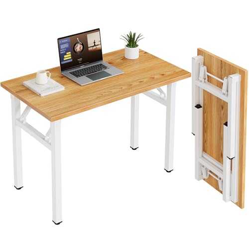 Need Small Folding Computer Desk, 35.8 Inch Writing Table, Teak & White | No-Assembly, Sturdy Foldable Desk for Home Office, Bedroom, Dorm Room, Student Study, Collapsible, Compact, Easy Storage - color: Teak & White, size: 35.8 inches
