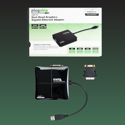 Plugable USB 3.0 Laptop Docking Station – Dual Monitor (HDMI & DVI/VGA), Gigabit Ethernet, Audio, USB Hub - Compatible with Windows & Mac