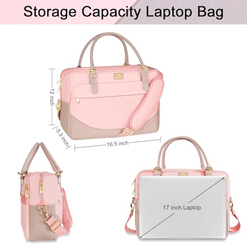 MATEIN 17 Inch Laptop Bag, Large Waterproof Laptop Carrying Case with Adjustable Handle, Cute Pink Briefcase Shoulder Messenger Bag Professional Work Computer Bag for Women Office College Travel, Pink | Large Briefcase, Waterproof Shoulder Messenger Bag,