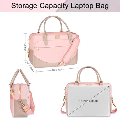 MATEIN 17 Inch Laptop Bag, Large Waterproof Laptop Carrying Case with Adjustable Handle, Cute Pink Briefcase Shoulder Messenger Bag Professional Work Computer Bag for Women Office College Travel, Pink | Large Briefcase, Waterproof Shoulder Messenger Bag,