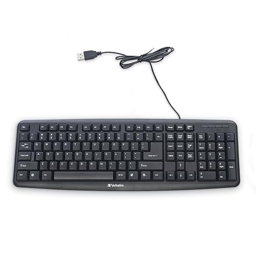Verbatim Slimline Wired Keyboard USB Plug-and-Play Numeric Keypad Adjustable Tilt Legs Corded Full-Size Computer Keyboard Compatible with PC, Laptop - Frustration Free Packaging Black 99201 - style: Wired Keyboard