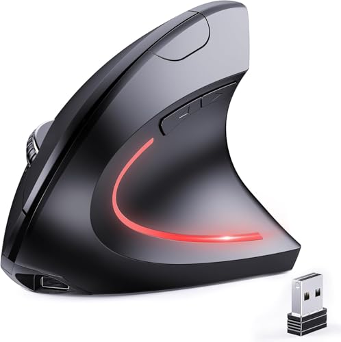 Ergonomic Wireless Mouse, Bluetooth+USB A(2 in 1) Connection, 5 Levels Up to 4800 DPI, 6 Silent Buttons, 2.4GHz Carpal Tunnel Vertical Mice, for Laptop, Desktop,MacBook-Black(Battery Not Included)