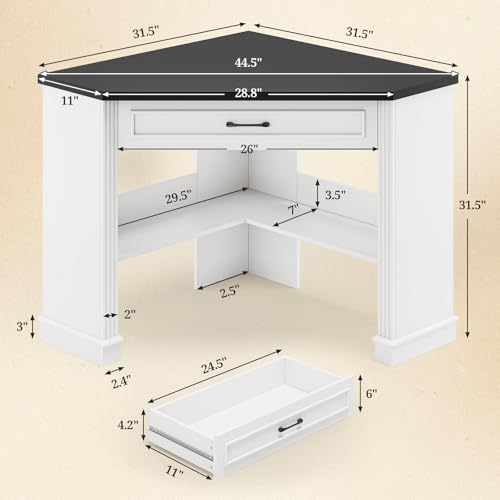 SEDETA Farmhouse Corner Desk for Small Space, White Small Computer Desk | 31.5" Small Corner Desk with Drawer,Triangle Corner Computer Desk with Storage,for Home Office Living Room Bedroom - color: White