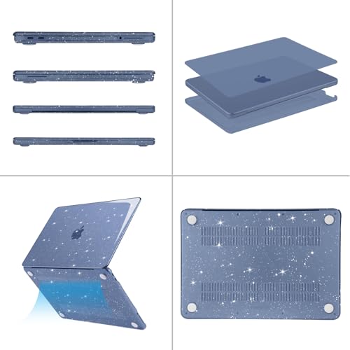 MOSISO Sparkly Glitter Case Compatible with MacBook Neo Case 13 inch 2026 | Model A3404 with A18 Pro Chip, Crack-Resistant Protective Hard Shell Case&Keyboard Cover&ScreenFilm&Pouch, Indigo - color: Indigo