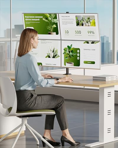 monTEK Quad Monitor Stand for Four 17-32" Screens, 22 lbs Each | Four-screen desk mount, height adjustment, tilt, swivel, rotation, clamp/grommet bases and VESA 75/100 - size: Quad Monitor