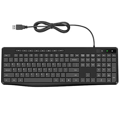Virfour Wired USB Computer Keyboard, Quiet Keyboard with Multimedia Keys | Virfour Silent Keyboard with Low Profile Chiclet Keys,Spill-Resistant, Anti-Wear Letters,Full Size for Laptop,Desktop