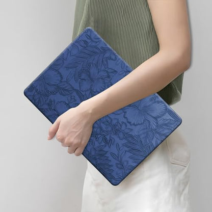 DTangLsm for MacBook Air 15 inch Case 2026 M5 2025 2024 2023 M4 M3 M2 Chip | Model A3448 A3241 A3114 A2941, Elegant Textured Retro Leather Hard Shell Mac Air 15 inch Laptop Case & Keyboard Cover, Blue - color: Embossed Floral Blue