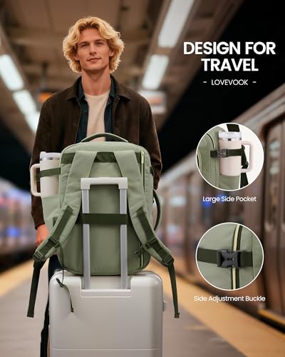 LOVEVOOK 40L Travel Backpack for Women Men with Garment Bag, Airline Approved Carry on Luggage Travel Essentials with 3 Packing Cubes, TSA Overnight Bags Weekender Essentials Backpacks fits 17" Laptop - color: Bean Green-dark Green, size: 40L-4Pcs