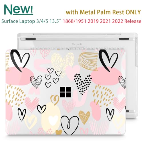 Case for Surface Laptop 5/4/3 13.5", Pink & Gold Hearts | Hard Shell Case with Keyboard Cover & Screen Protector. Fits Surface Laptop 5/4/3 13.5" Metal Palm Rest Models 1951/1868. - color: Pink & Gold Hearts