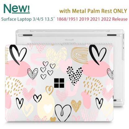 Case for Surface Laptop 5/4/3 13.5", Pink & Gold Hearts | Hard Shell Case with Keyboard Cover & Screen Protector. Fits Surface Laptop 5/4/3 13.5" Metal Palm Rest Models 1951/1868. - color: Pink & Gold Hearts