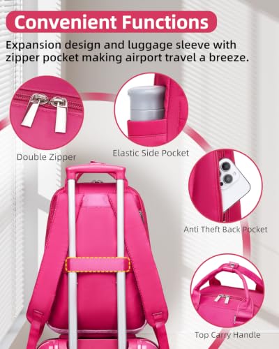 LARVENDER Carry on Luggage Sets 3 Piece, 20 Inch Suitcases, Berry Sparkling | 22x14x9 Airline Approved, Gradient PC+ABS Hardshell, Smooth 360° Wheels, TSA Lock, 3-Piece Set with Color-matched Backpack - color: Berry Sparkling 20BP, size: 3 Piece Set (Back