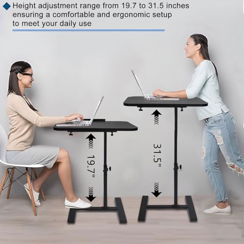Adjustable Overbed Table, Overbed Bedside Table with Hidden Casters, 360° Swivel C Shaped Side Table, Mobile Laptop Computer Standing Desk for Home and Hospital Use (Black) - color: Black