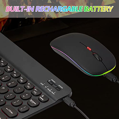Ultra-Slim Lightweight Bluetooth Keyboard And Mouse Portable Wireless Keyboard Rechargeable 7-Color Backlit for Apple iPad iPhone Samsung Tablet iPhone Smartphone iOS Android Windows, Round Keys Black - color: black